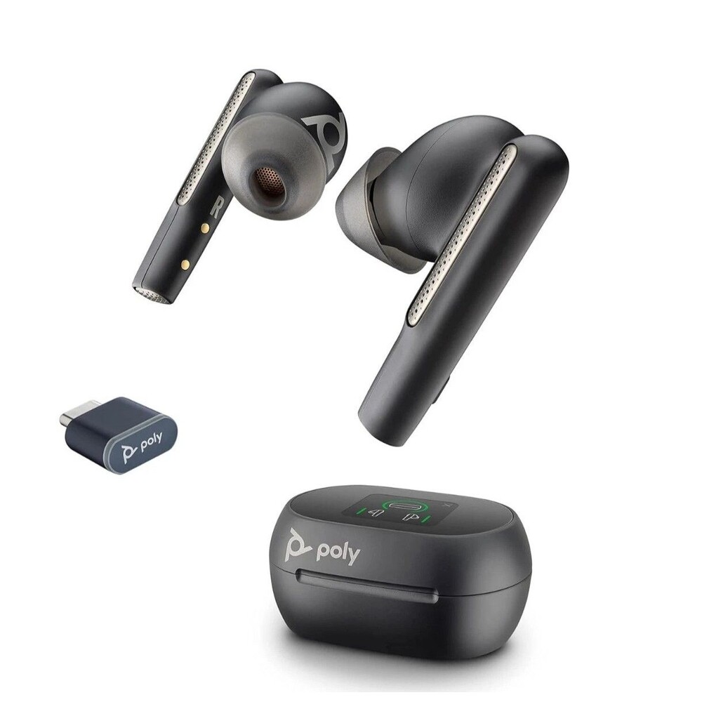 Poly Voyager Free 60+ UC  Bluetooth USB-C, Touchscreen Charge Case, Carbon Black